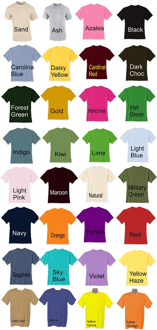 Gildan Shirt Color Chart 2016